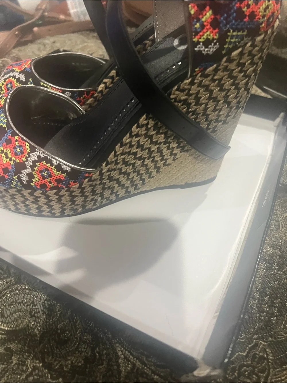 Circus by Sam Edelman Black Espadrille Wedges with Multicolor Embroidery